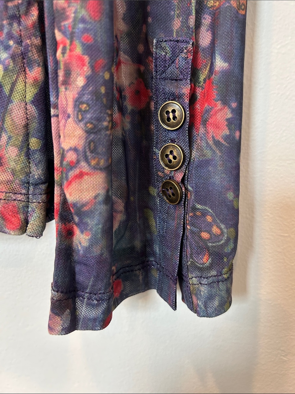 NATURAL LIFE Navy Floral Ruched Button-Front Shirt - Picture 4 of 5